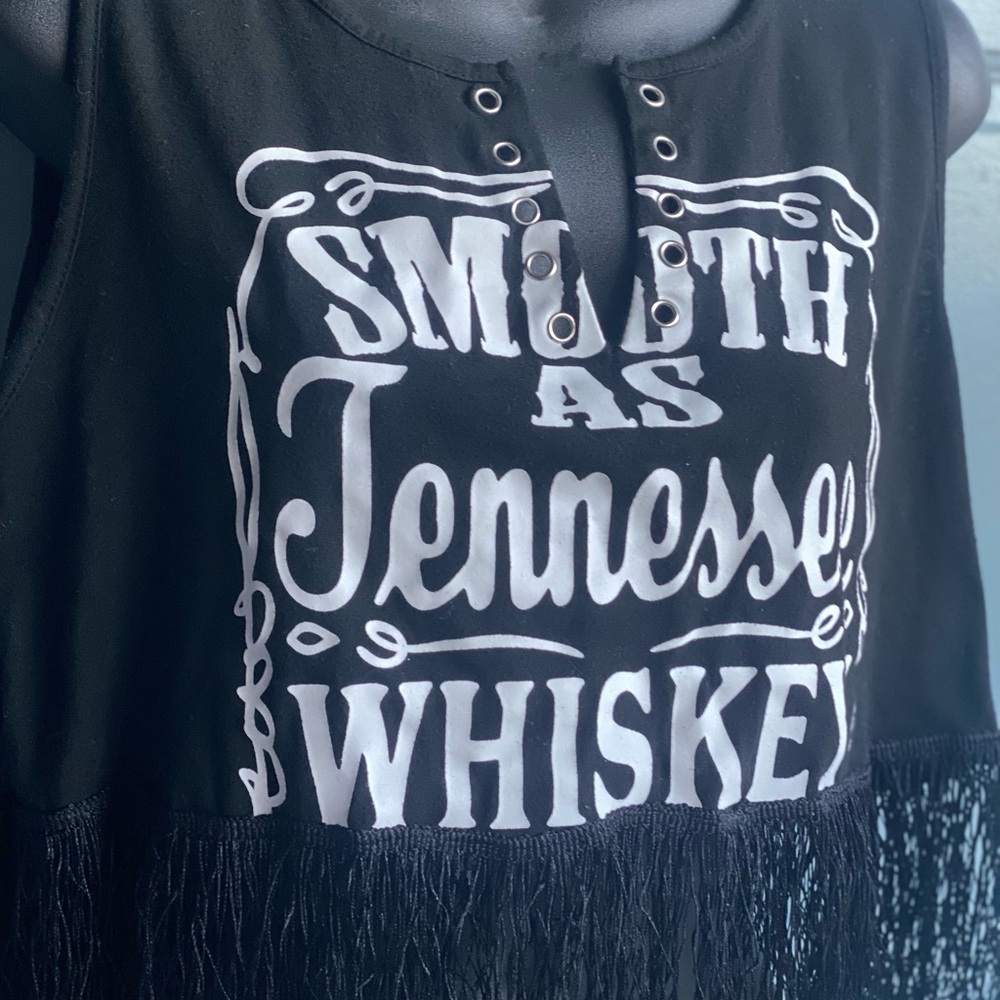 Black Sleeveless Crop Top with Graphic Cut Out Smooth as Tennessee sweet as wine